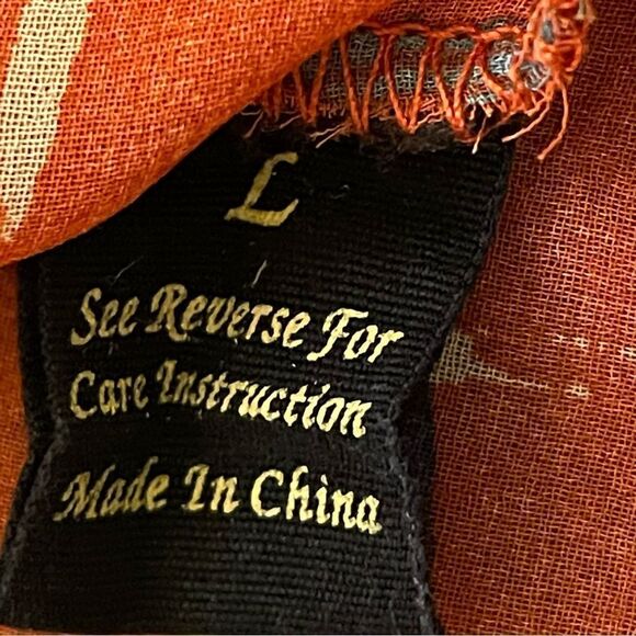 Edge Lightweight Sheer Printed Sleeveless Blouse Orange Blue Cream Size Large - Picture 7 of 12